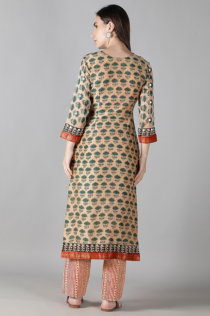 Beige Silk Resham & Aari Handwork Kurta Set by Sheeshakari at Pernia's Pop Up Shop