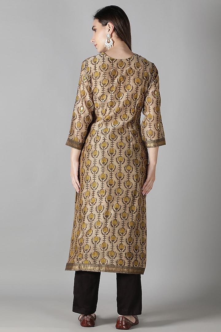 Brown Silk Resham Handwork Kurta Set by Sheeshakari at Pernia's Pop Up Shop