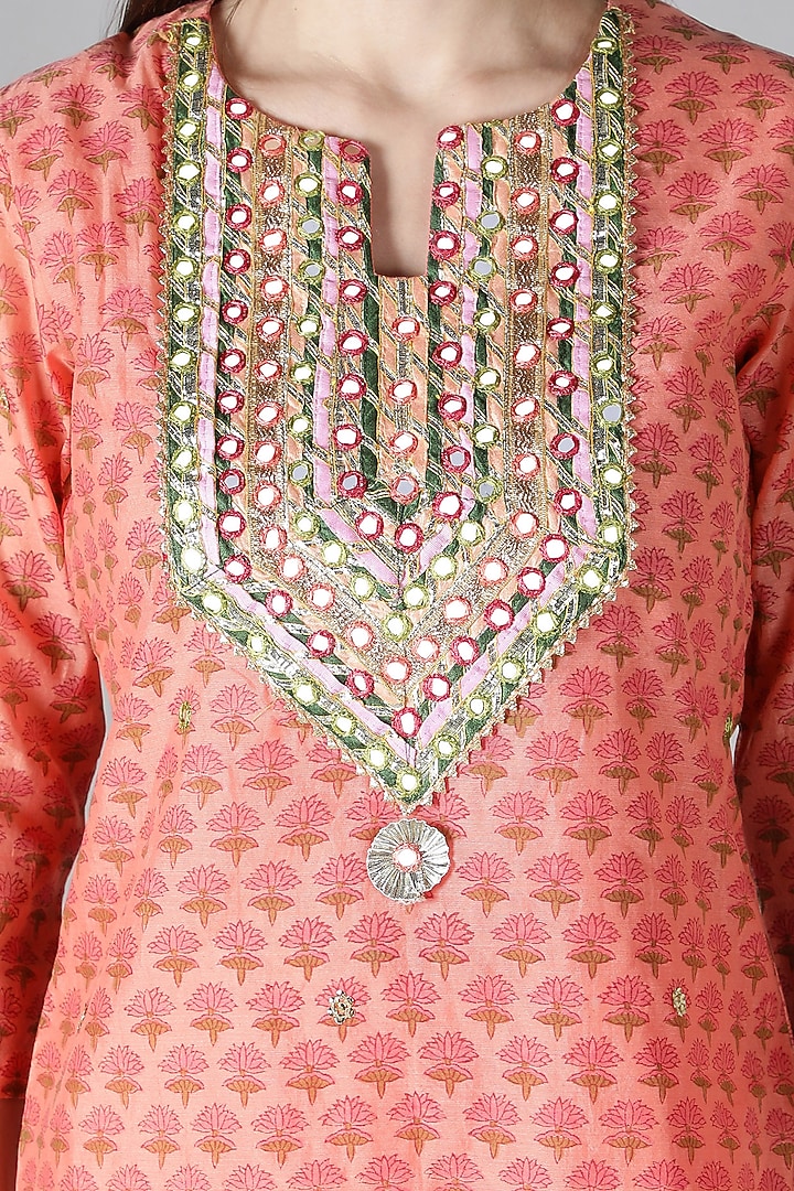 Pink Silk Gota Patti Handwork Kurta Set by Sheeshakari at Pernia's Pop Up Shop