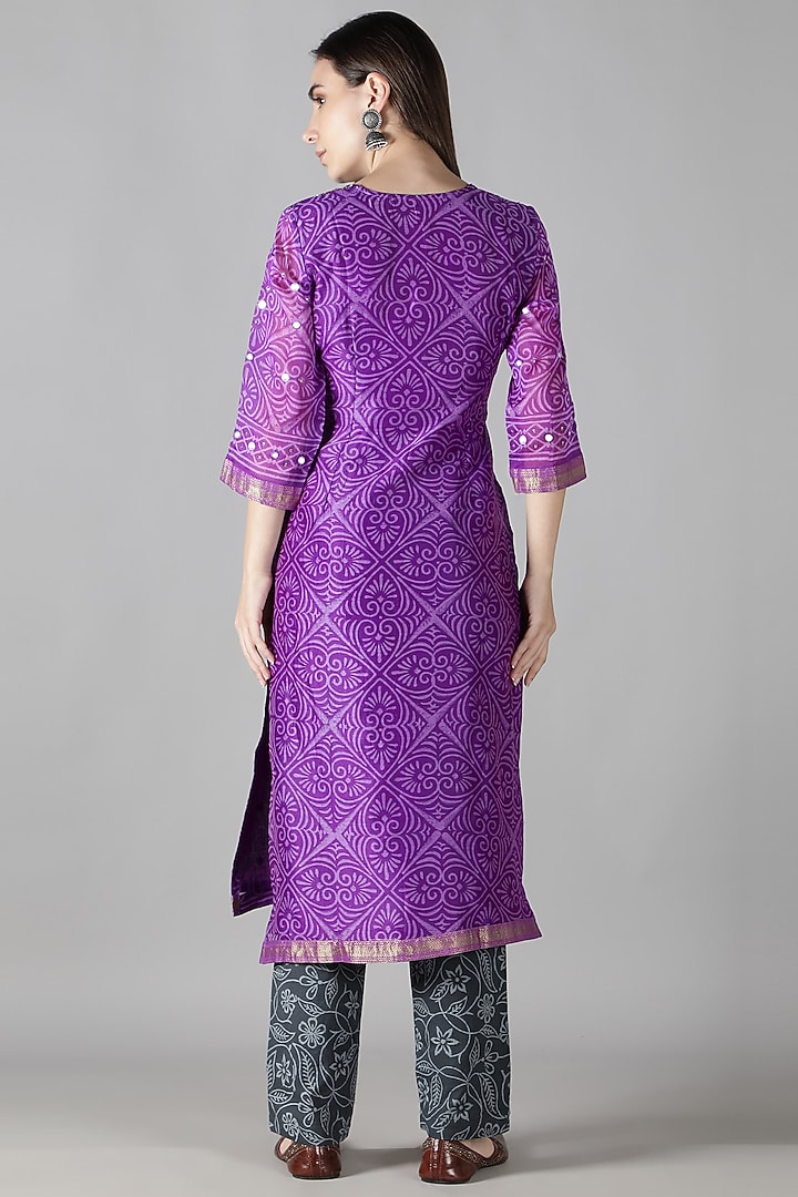 Purple Silk Gota Patti Handwork Kurta Set by Sheeshakari at Pernia's Pop Up Shop