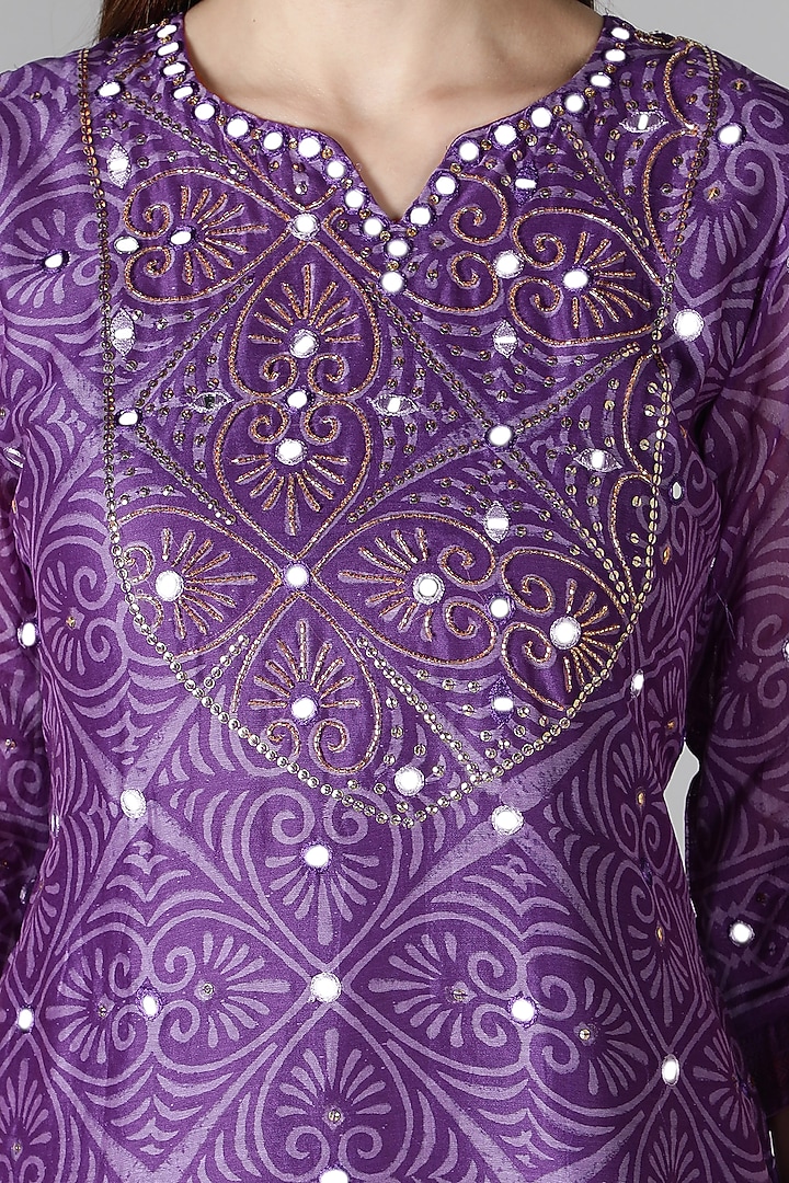 Purple Silk Gota Patti Handwork Kurta Set by Sheeshakari at Pernia's Pop Up Shop