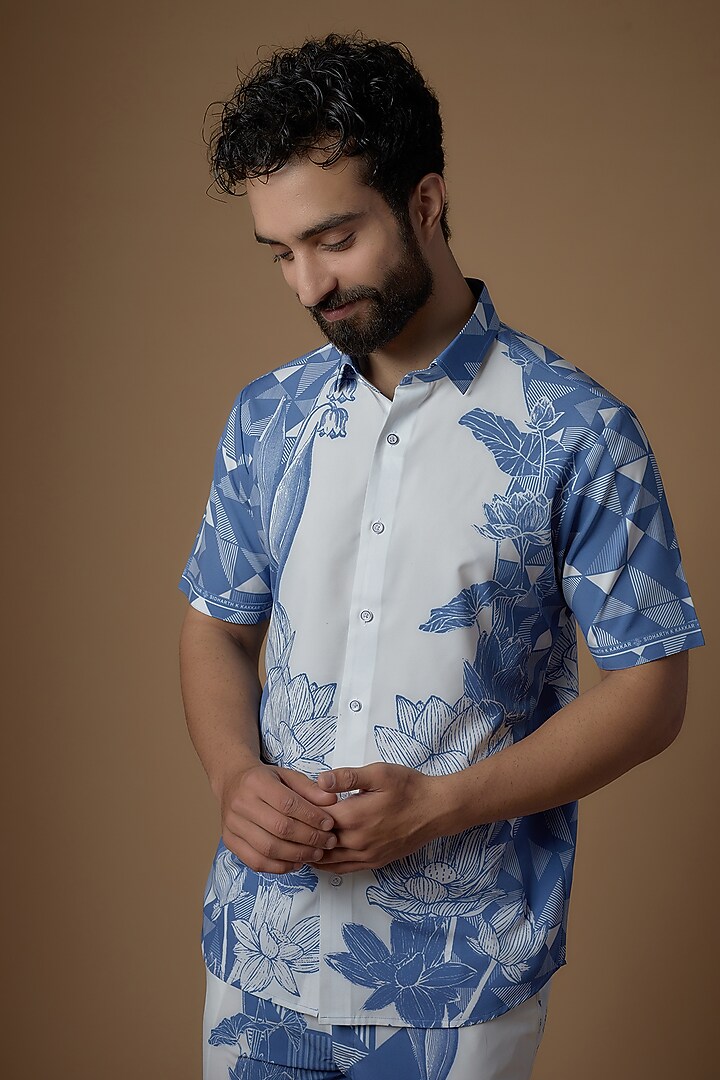 Blue Soft Butter Crepe Printed Co-Ord Set by SIDHARTH K KAKKAR at Pernia's Pop Up Shop
