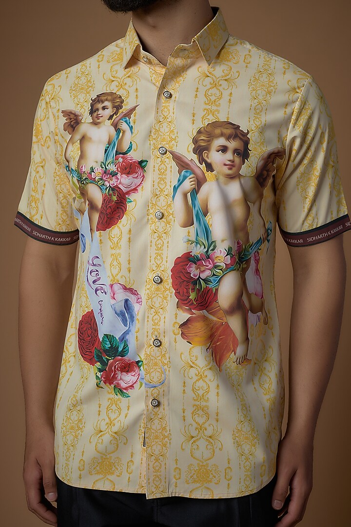Yellow Butter Crepe Printed Party Wear Shirt by SIDHARTH K KAKKAR at Pernia's Pop Up Shop