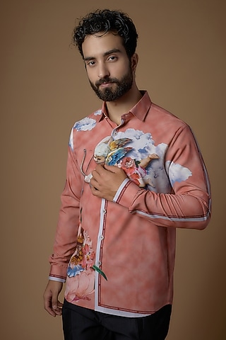 Pink Soft Butter Crepe Printed Shirt by SIDHARTH K KAKKAR