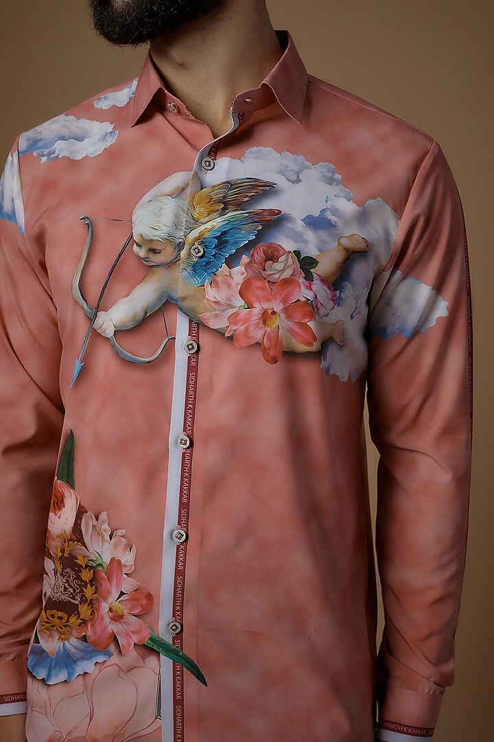 Pink Soft Butter Crepe Printed Party Wear Shirt by SIDHARTH K KAKKAR at Pernia's Pop Up Shop