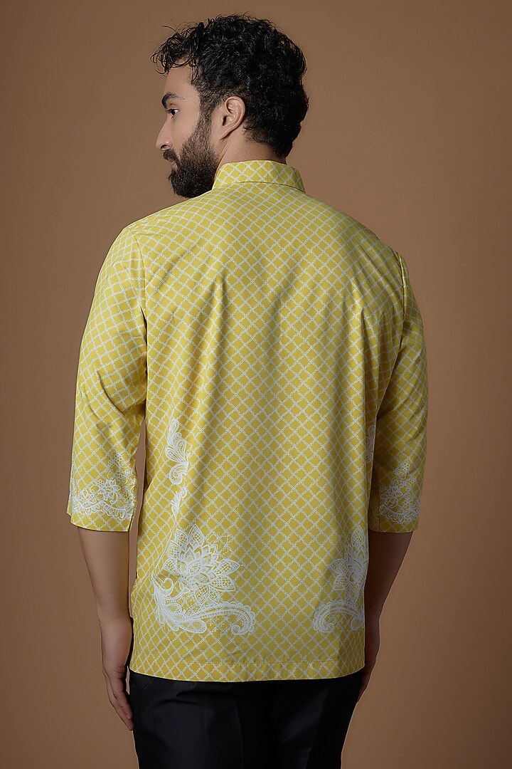Yellow Soft Butter Crepe Printed Party Wear Shirt by SIDHARTH K KAKKAR at Pernia's Pop Up Shop
