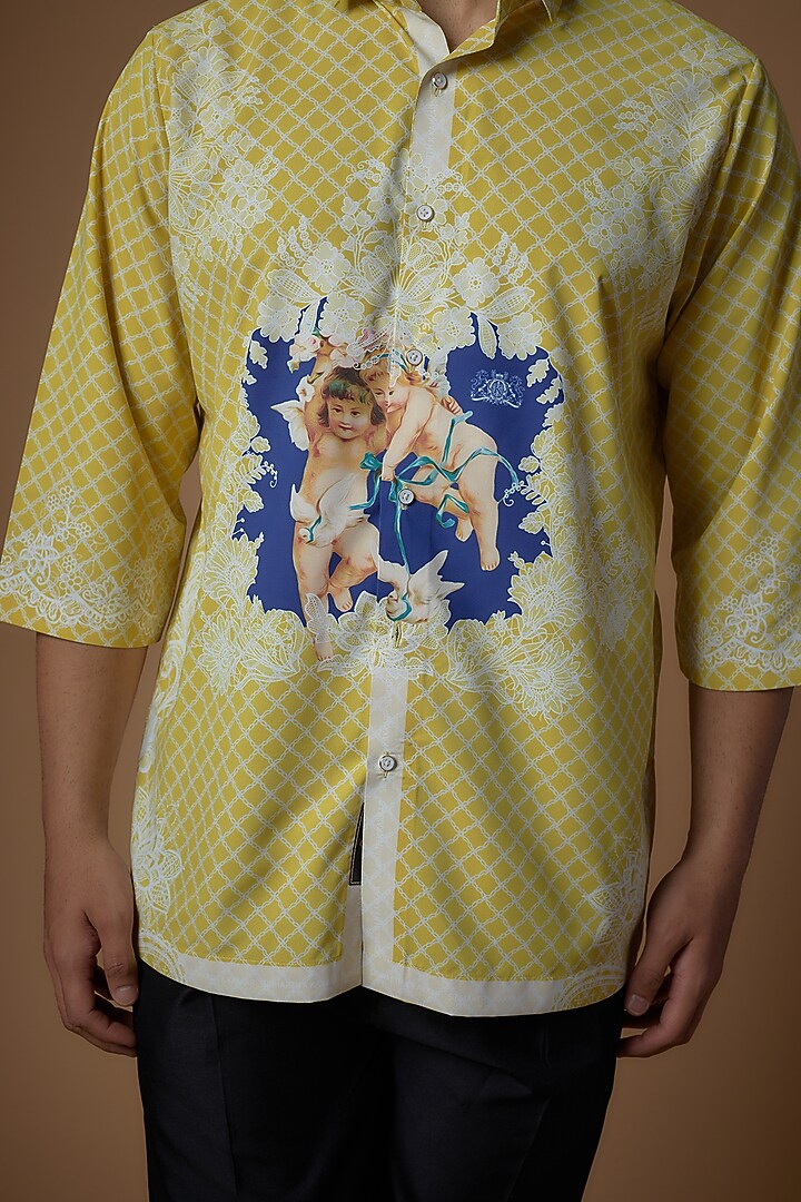 Yellow Soft Butter Crepe Printed Party Wear Shirt by SIDHARTH K KAKKAR at Pernia's Pop Up Shop