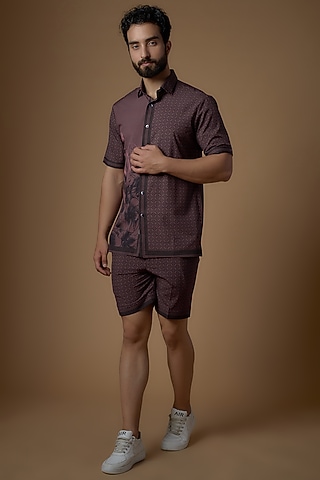 Wine Soft Butter Crepe Printed Co-Ord Set by SIDHARTH K KAKKAR