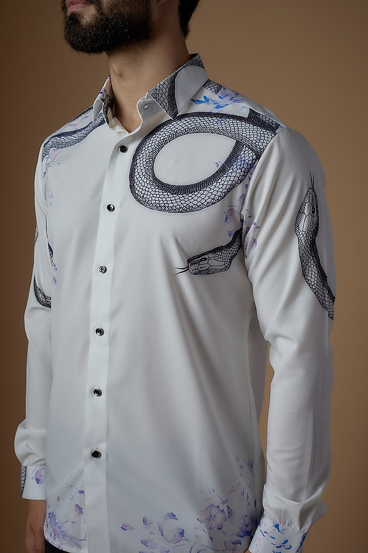 White Soft Butter Crepe Printed Party Wear Shirt by SIDHARTH K KAKKAR at Pernia's Pop Up Shop