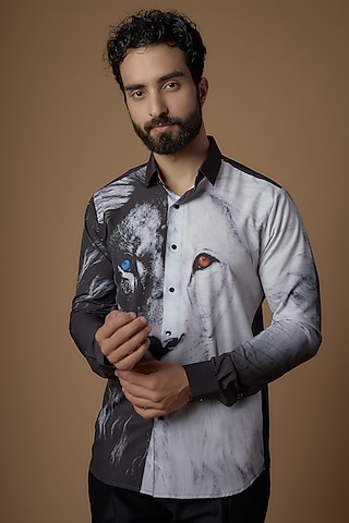 Black & White Soft Butter Crepe Printed Shirt by SIDHARTH K KAKKAR