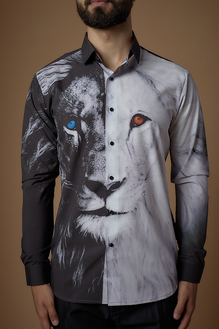 Black & White Soft Butter Crepe Printed Party Wear Shirt by SIDHARTH K KAKKAR at Pernia's Pop Up Shop