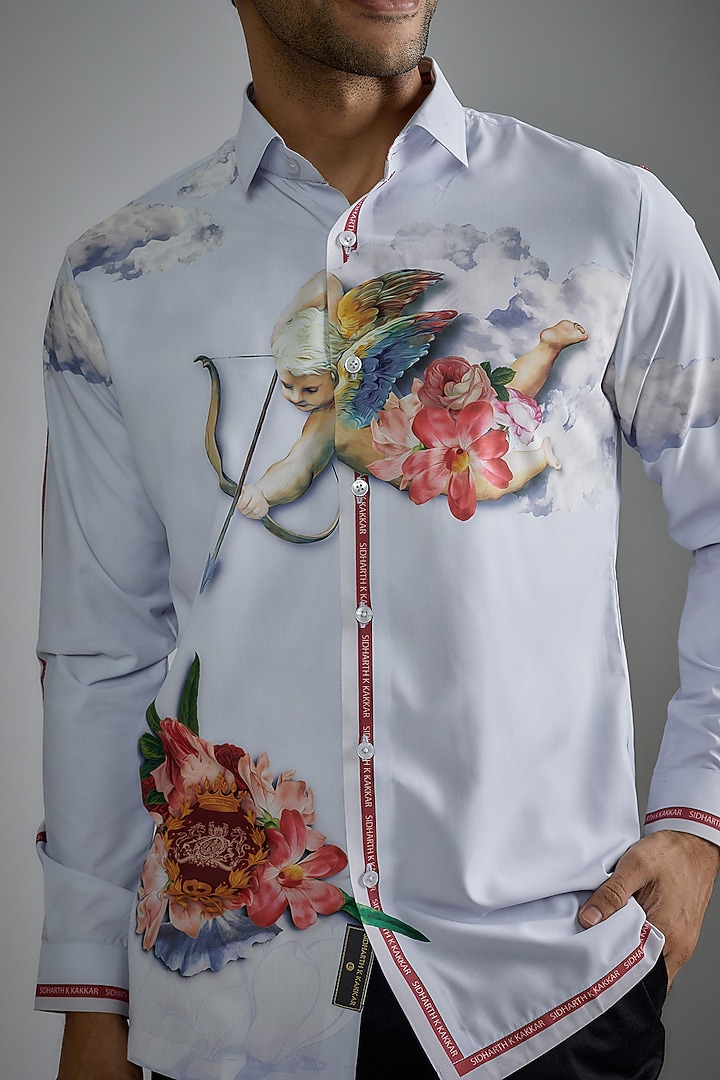 Blue Soft Butter Crepe Printed Party Wear Shirt by SIDHARTH K KAKKAR at Pernia's Pop Up Shop