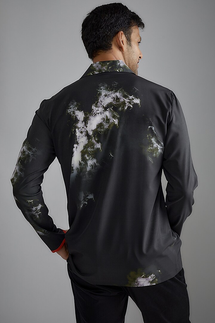 Black Soft Butter Crepe Printed Party Wear Shirt by SIDHARTH K KAKKAR at Pernia's Pop Up Shop