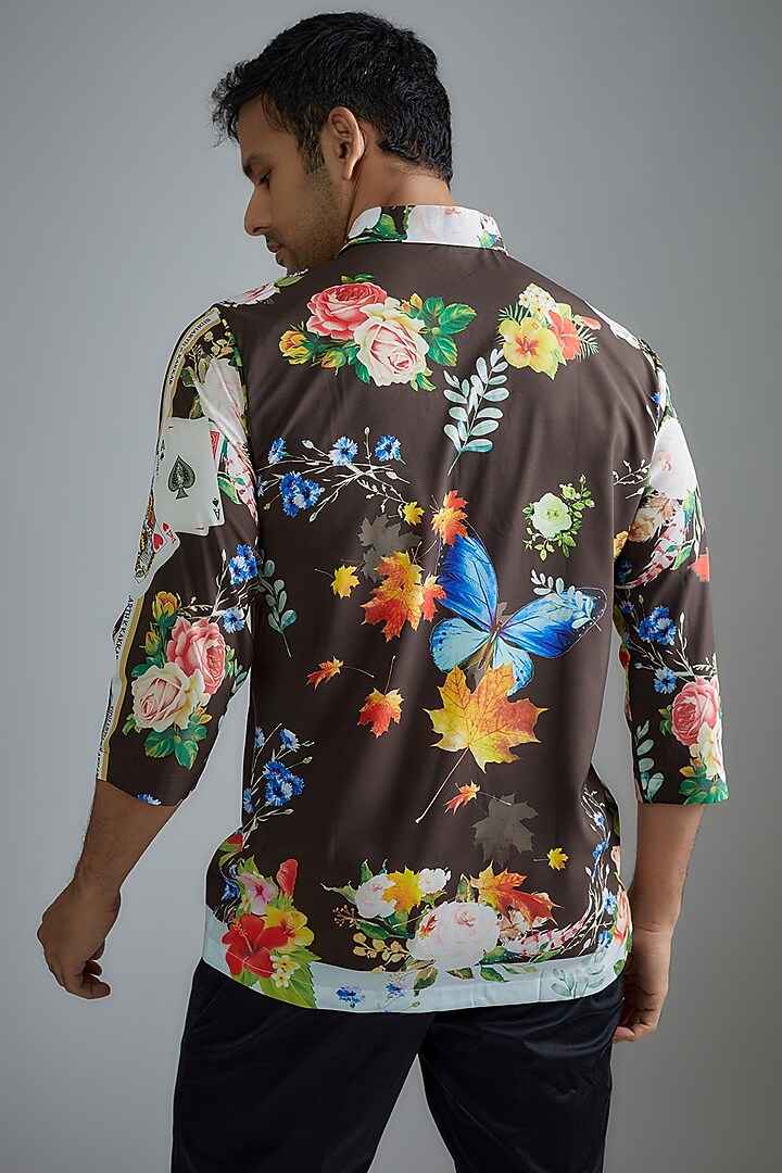 Black Soft Butter Crepe Printed Party Wear Shirt by SIDHARTH K KAKKAR at Pernia's Pop Up Shop