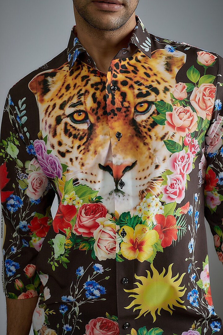 Black Soft Butter Crepe Printed Party Wear Shirt by SIDHARTH K KAKKAR at Pernia's Pop Up Shop