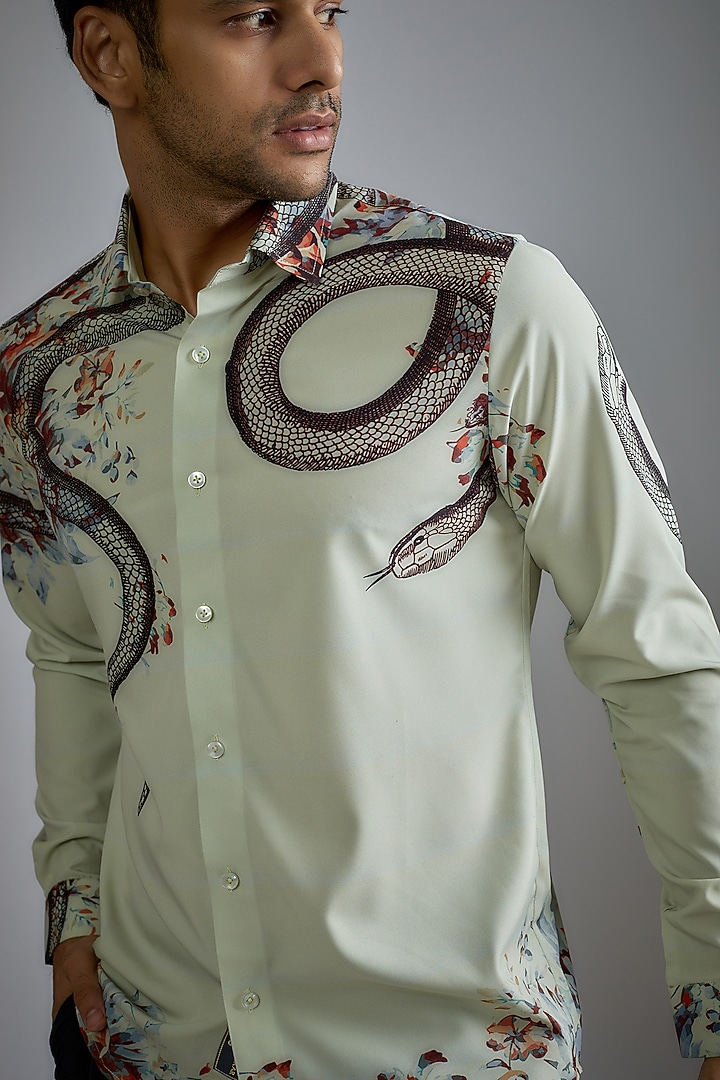 Pista Green Soft Butter Crepe Printed Party Wear Shirt by SIDHARTH K KAKKAR at Pernia's Pop Up Shop