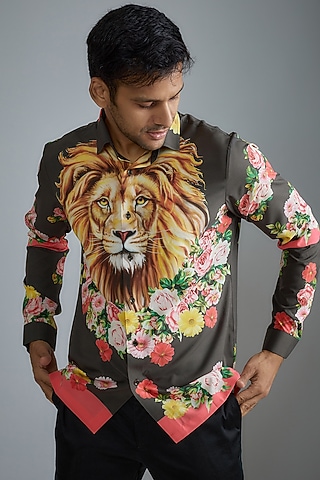 Black Soft Butter Crepe Printed Shirt by SIDHARTH K KAKKAR
