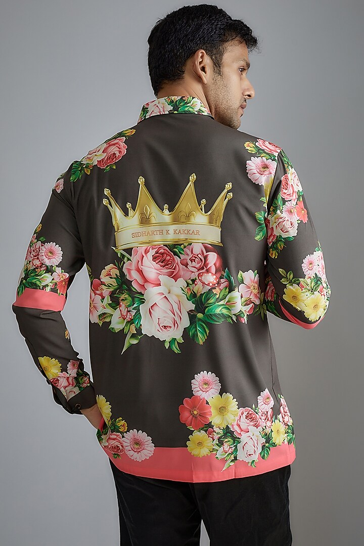 Black Soft Butter Crepe Printed Party Wear Shirt by SIDHARTH K KAKKAR at Pernia's Pop Up Shop