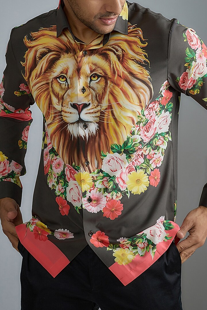 Black Soft Butter Crepe Printed Party Wear Shirt by SIDHARTH K KAKKAR at Pernia's Pop Up Shop
