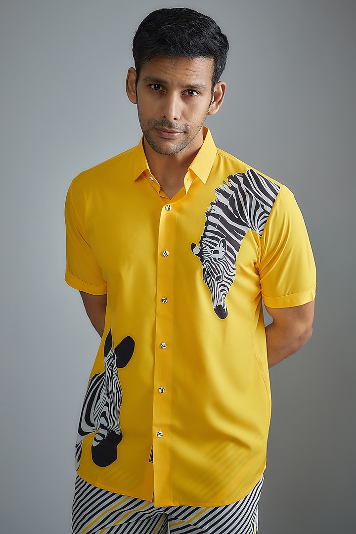 Yellow Soft Butter Crepe Printed Co-Ord Set by SIDHARTH K KAKKAR at Pernia's Pop Up Shop