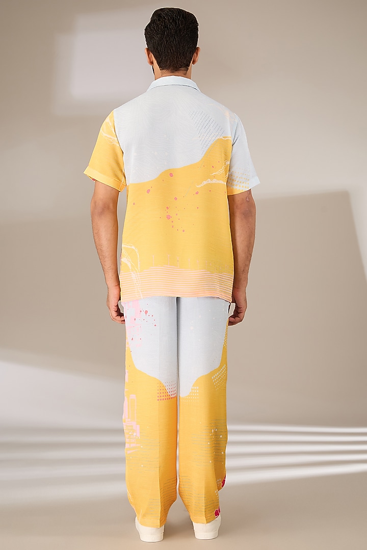 Yellow Poly Satin Digital Printed Co-Ord Set by SIDHARTH K KAKKAR at Pernia's Pop Up Shop