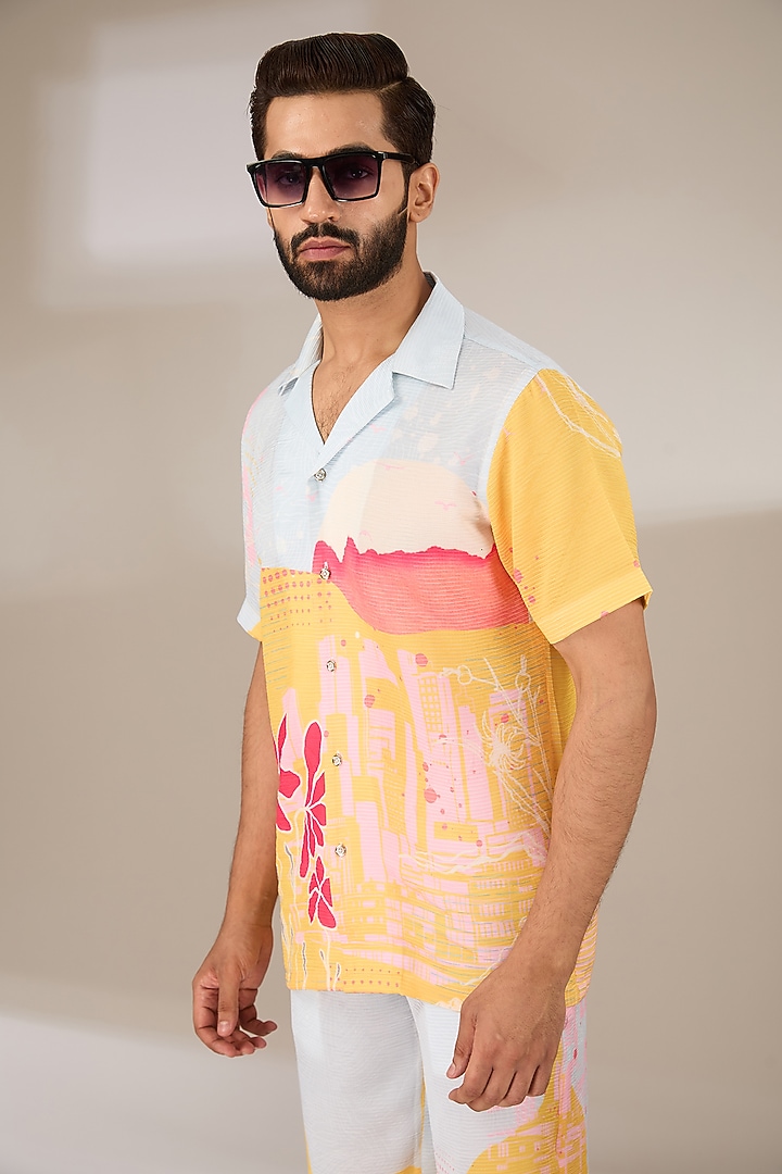 Yellow Poly Satin Digital Printed Co-Ord Set by SIDHARTH K KAKKAR at Pernia's Pop Up Shop