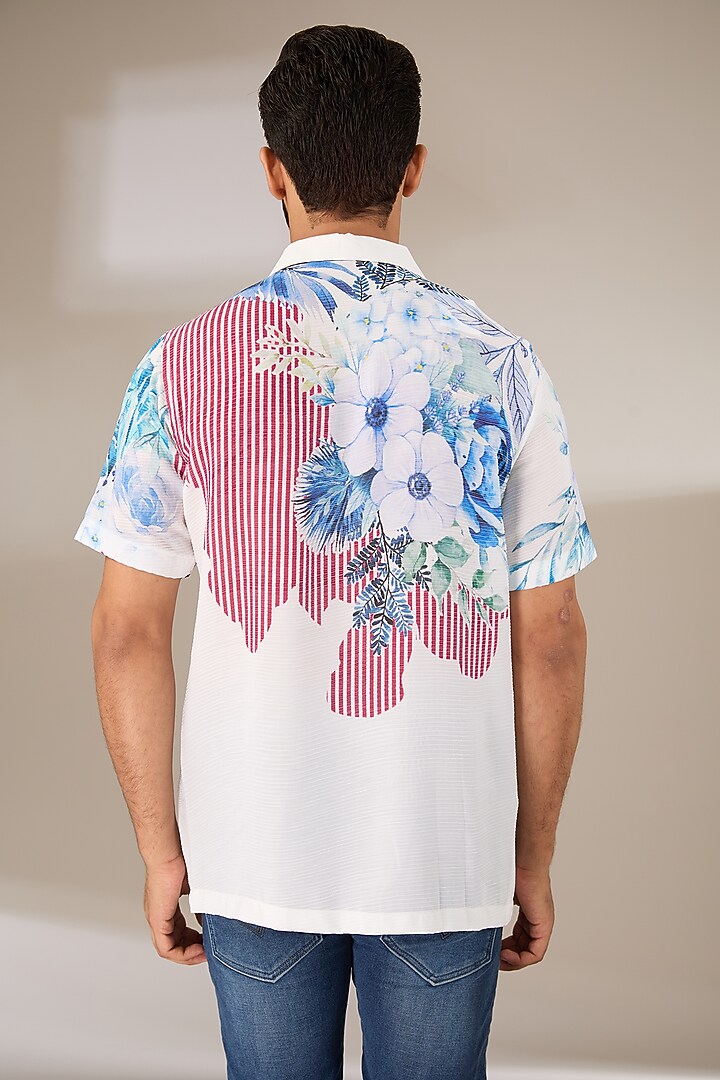 White Poly Satin Digital Printed Pleated Party Wear Shirt by SIDHARTH K KAKKAR at Pernia's Pop Up Shop