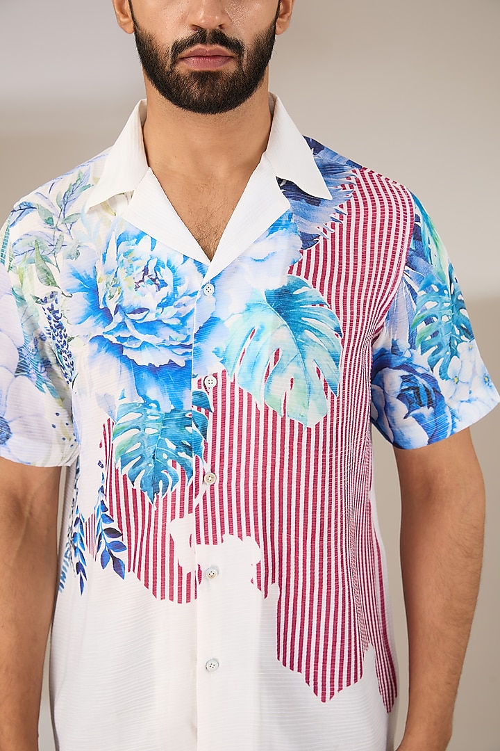 White Poly Satin Digital Printed Pleated Party Wear Shirt by SIDHARTH K KAKKAR at Pernia's Pop Up Shop