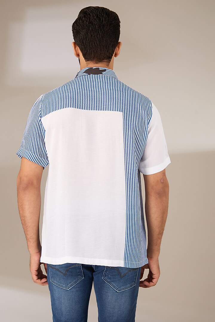 Blue Poly Satin Digital Printed Pleated Party Wear Shirt by SIDHARTH K KAKKAR at Pernia's Pop Up Shop