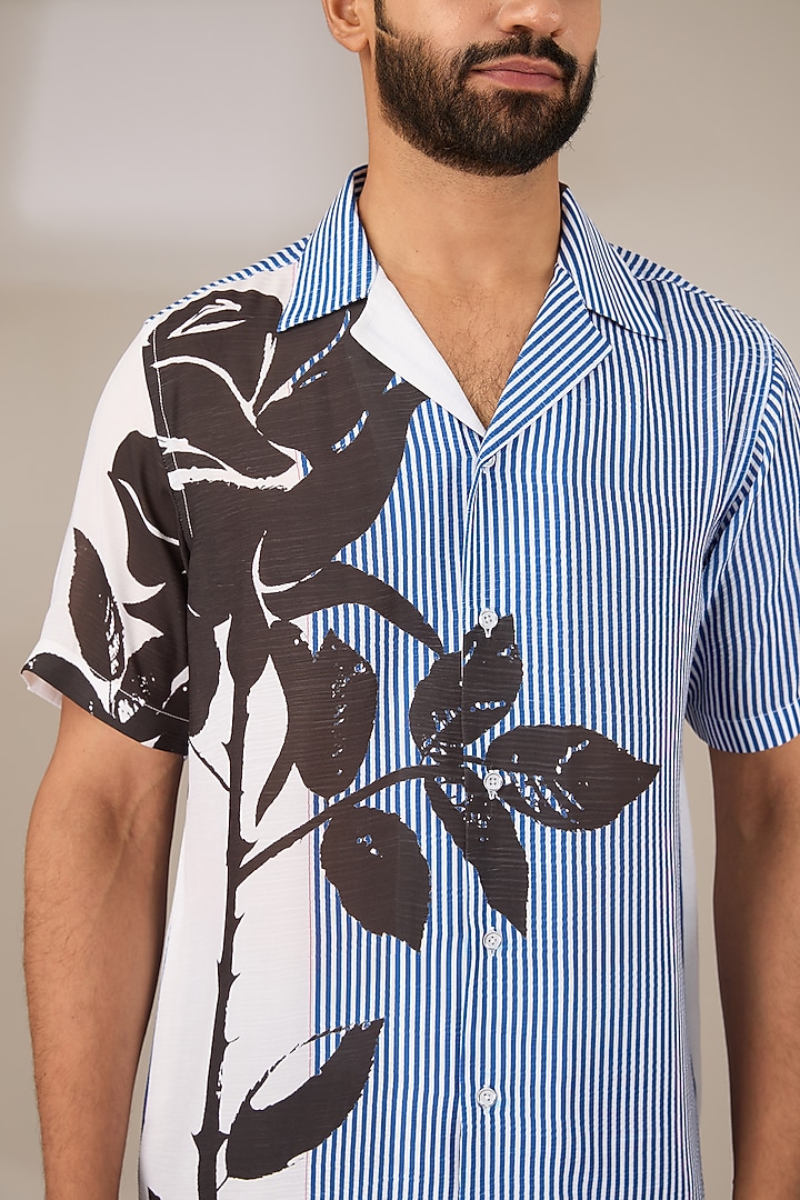 Blue Poly Satin Digital Printed Pleated Party Wear Shirt by SIDHARTH K KAKKAR at Pernia's Pop Up Shop