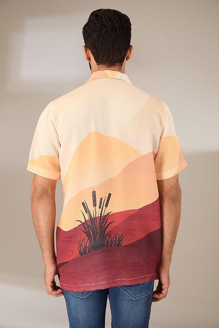 Orange Poly Satin Digital Printed Pleated Party Wear Shirt by SIDHARTH K KAKKAR at Pernia's Pop Up Shop