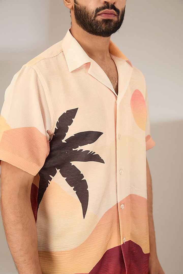 Orange Poly Satin Digital Printed Pleated Party Wear Shirt by SIDHARTH K KAKKAR at Pernia's Pop Up Shop