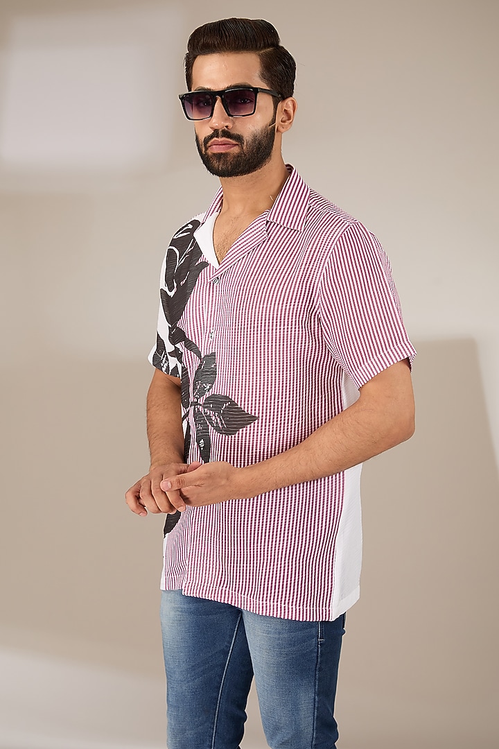 Maroon Poly Satin Digital Printed Pleated Party Wear Shirt by SIDHARTH K KAKKAR at Pernia's Pop Up Shop