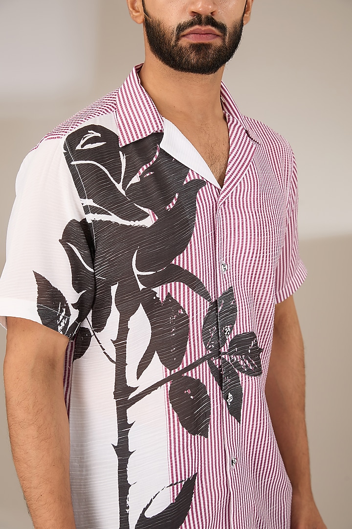 Maroon Poly Satin Digital Printed Pleated Party Wear Shirt by SIDHARTH K KAKKAR at Pernia's Pop Up Shop