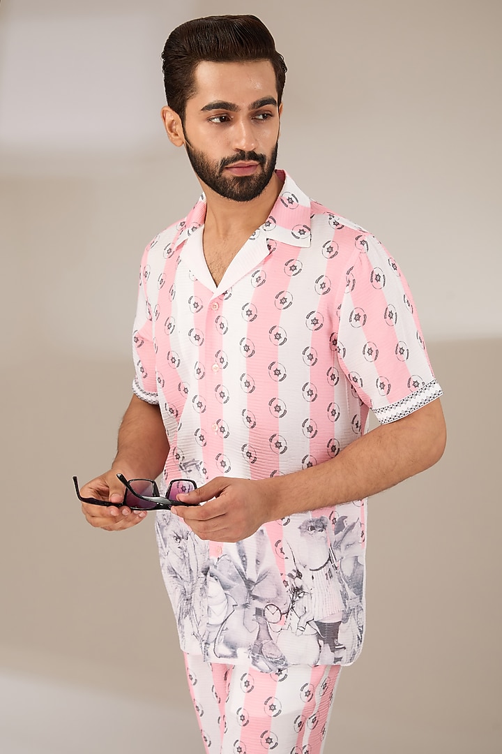 Pink Poly Satin Digital Printed Co-Ord Set by SIDHARTH K KAKKAR at Pernia's Pop Up Shop