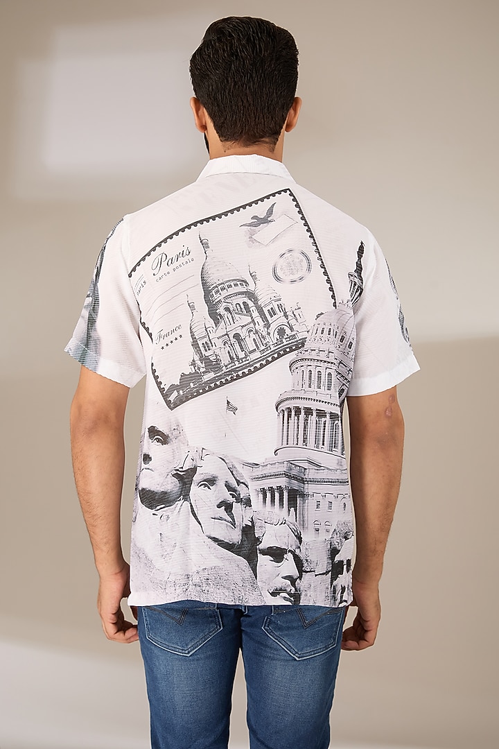 White Poly Satin Digital Printed Pleated Party Wear Shirt by SIDHARTH K KAKKAR at Pernia's Pop Up Shop