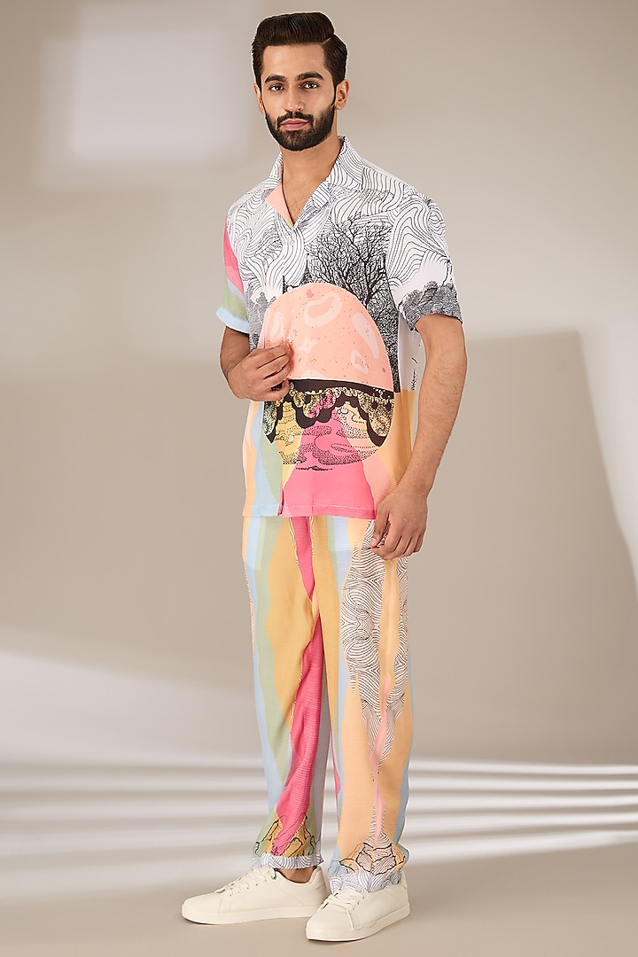 Multi-Colored Poly Satin Digital Printed Co-Ord Set by SIDHARTH K KAKKAR