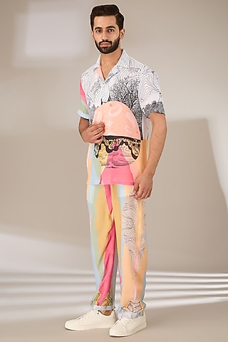 Multi-Colored Poly Satin Digital Printed Co-Ord Set by SIDHARTH K KAKKAR