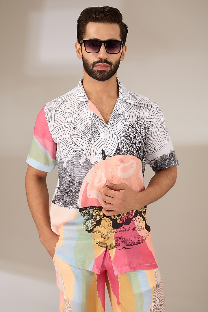 Multi-Colored Poly Satin Digital Printed Co-Ord Set by SIDHARTH K KAKKAR at Pernia's Pop Up Shop