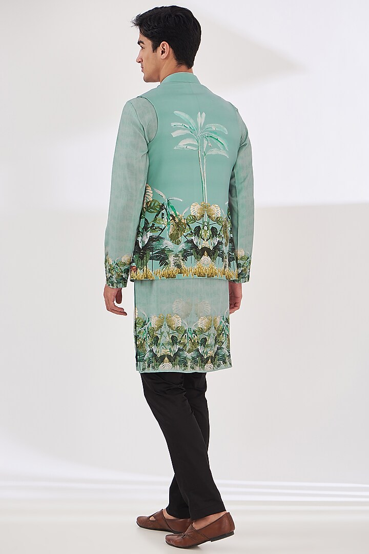 Sap Green Crepe Tropical Printed Indo-Western Set by SIDHARTH K KAKKAR at Pernia's Pop Up Shop