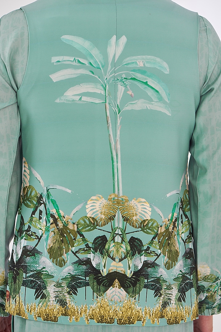 Sap Green Crepe Tropical Printed Indo-Western Set by SIDHARTH K KAKKAR at Pernia's Pop Up Shop