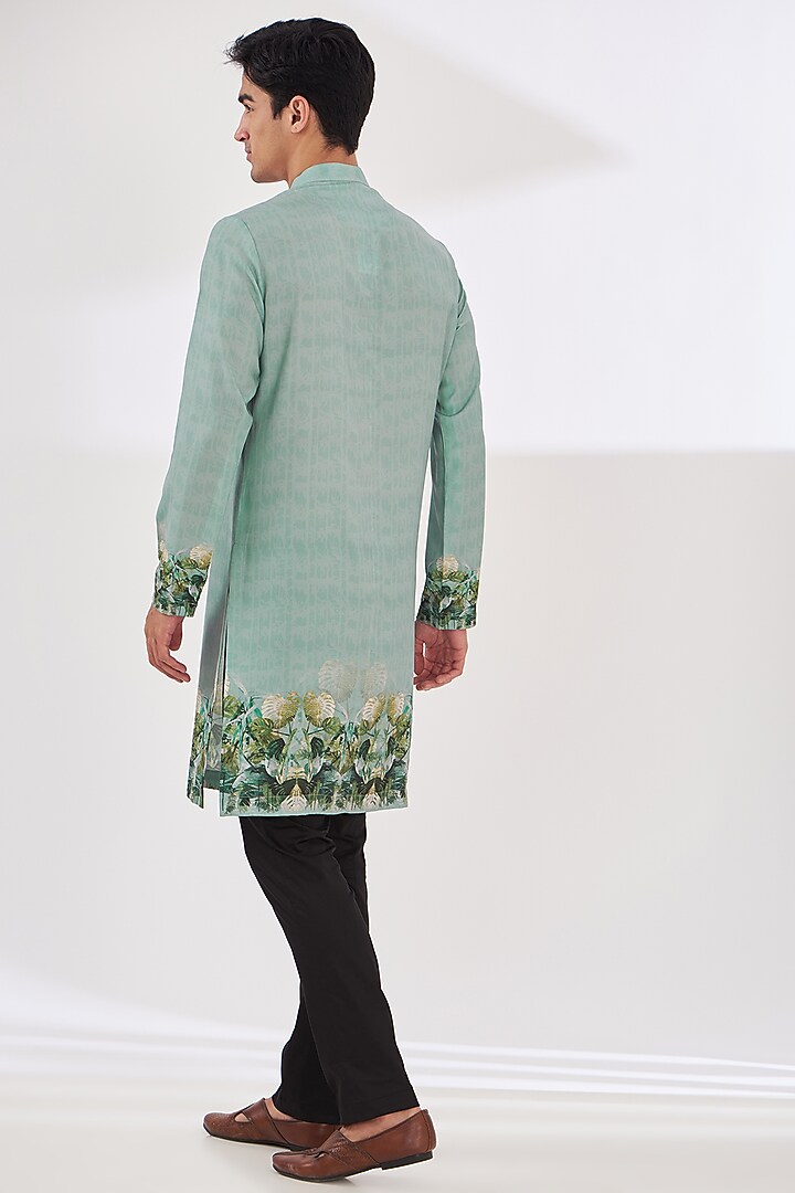 Sap Green Crepe Tropical Printed Indo-Western Set by SIDHARTH K KAKKAR at Pernia's Pop Up Shop