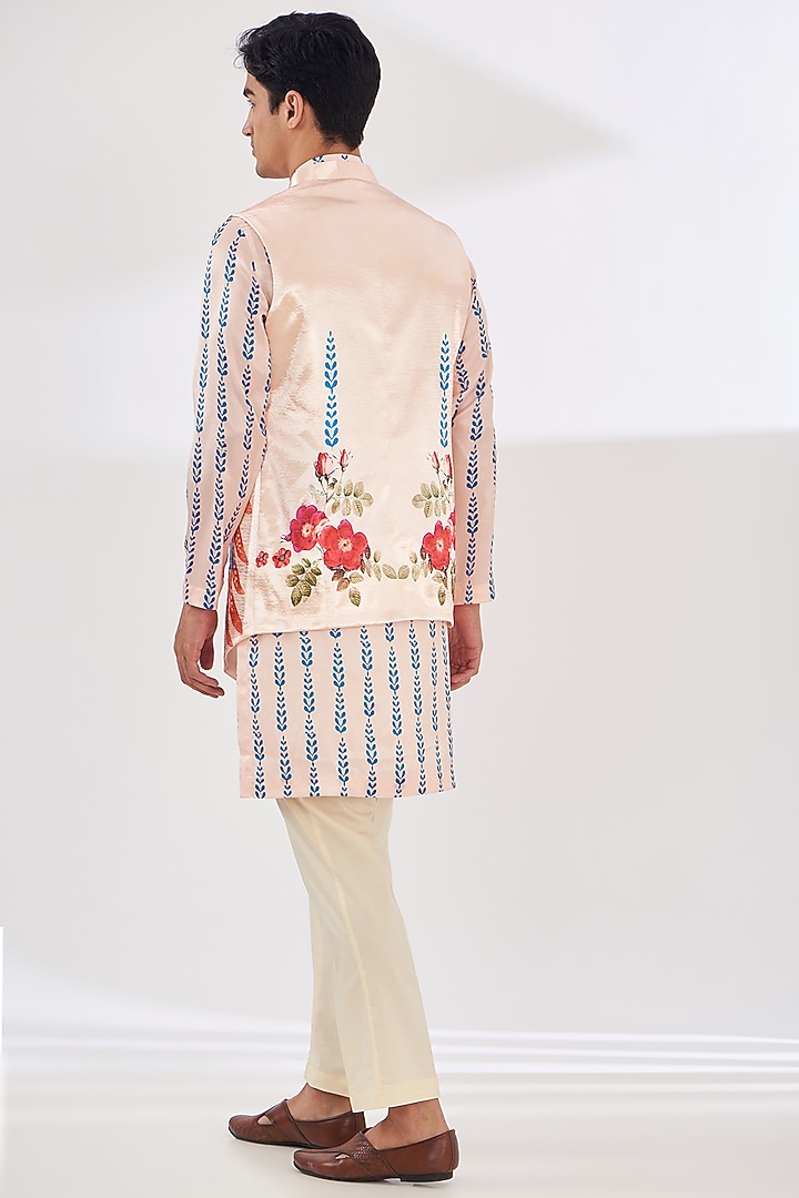 Light Peach Satin Tropical Printed Indo-Western Set by SIDHARTH K KAKKAR at Pernia's Pop Up Shop