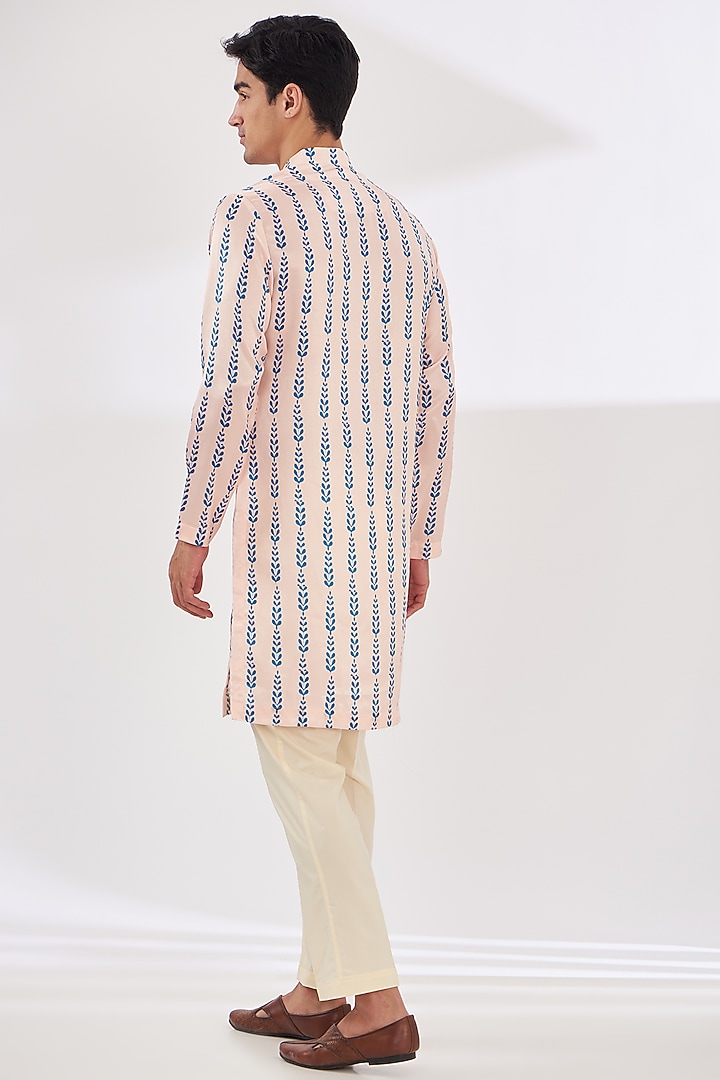 Light Peach Satin Tropical Printed Indo-Western Set by SIDHARTH K KAKKAR at Pernia's Pop Up Shop