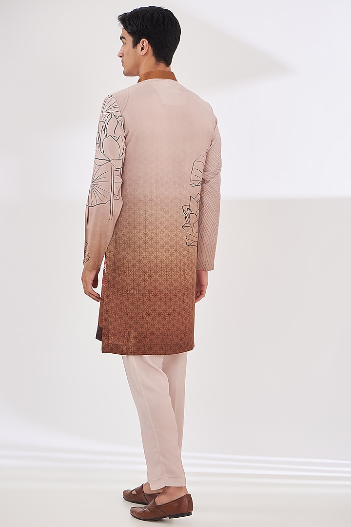 Beige Crepe Lotus Printed Kurta Set by SIDHARTH K KAKKAR at Pernia's Pop Up Shop