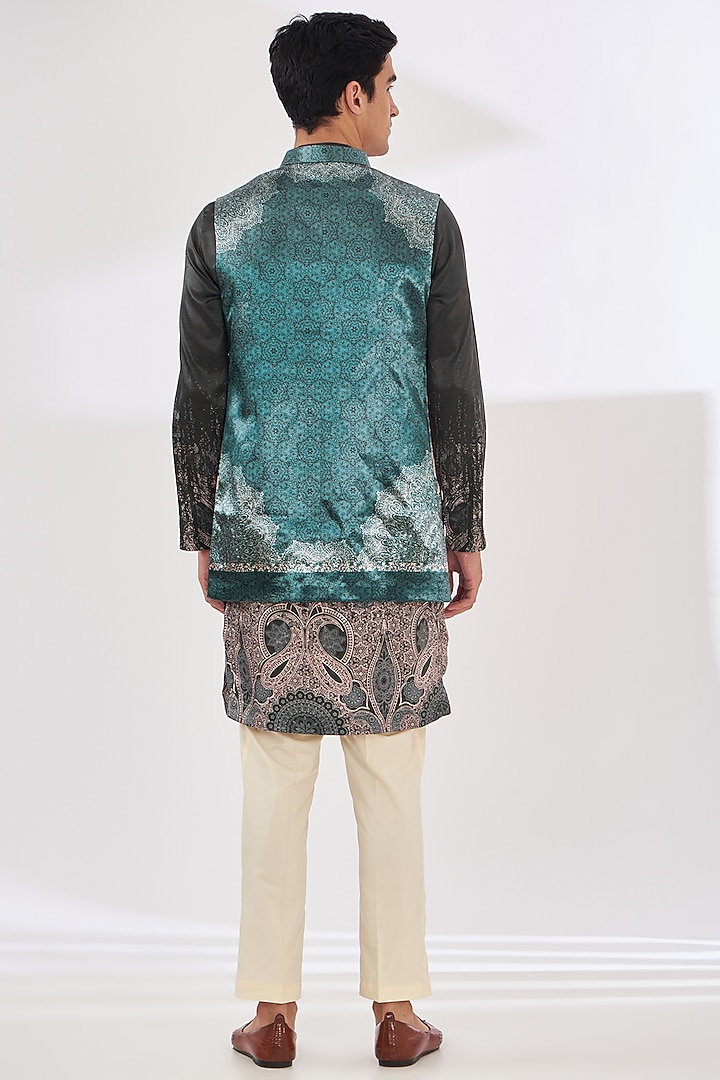 Persian Blue Satin Abstract Printed Indo-Western Set by SIDHARTH K KAKKAR at Pernia's Pop Up Shop
