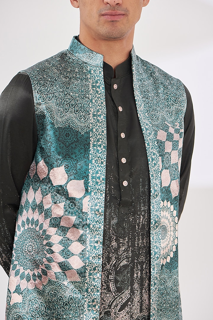 Persian Blue Satin Abstract Printed Indo-Western Set by SIDHARTH K KAKKAR at Pernia's Pop Up Shop
