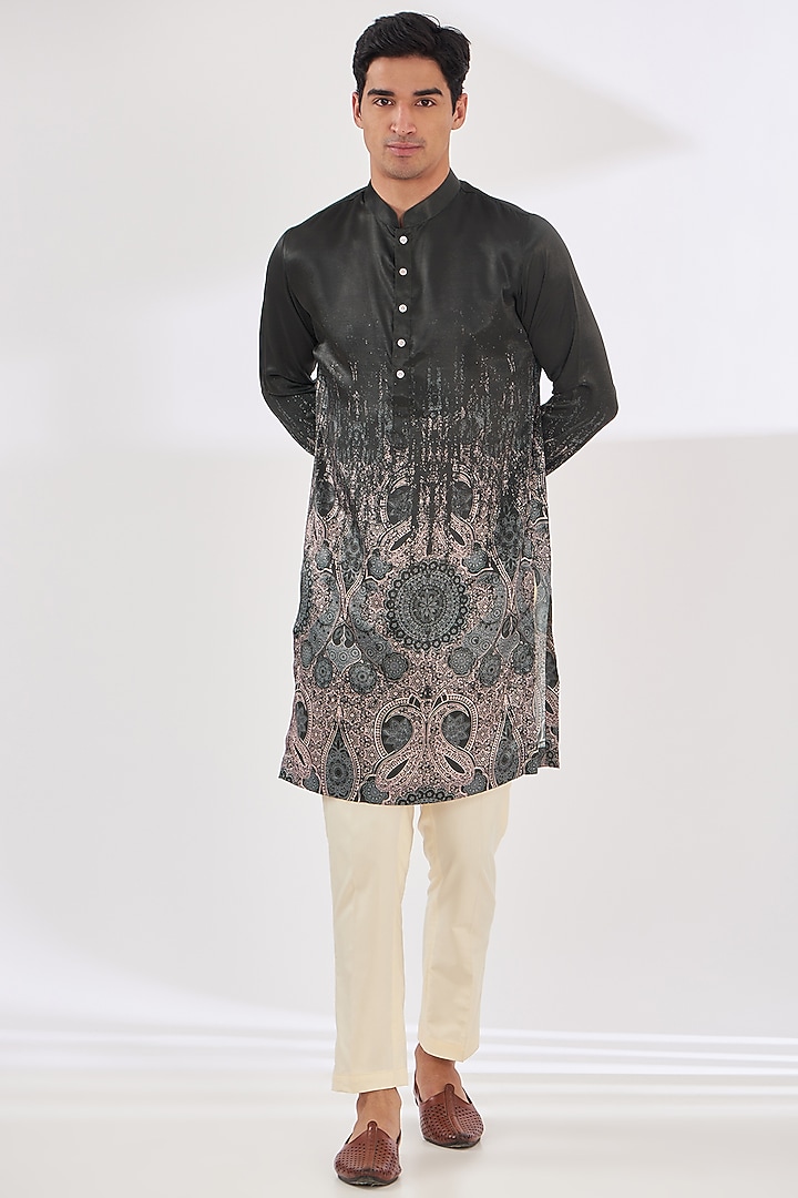 Persian Blue Satin Abstract Printed Indo-Western Set by SIDHARTH K KAKKAR at Pernia's Pop Up Shop