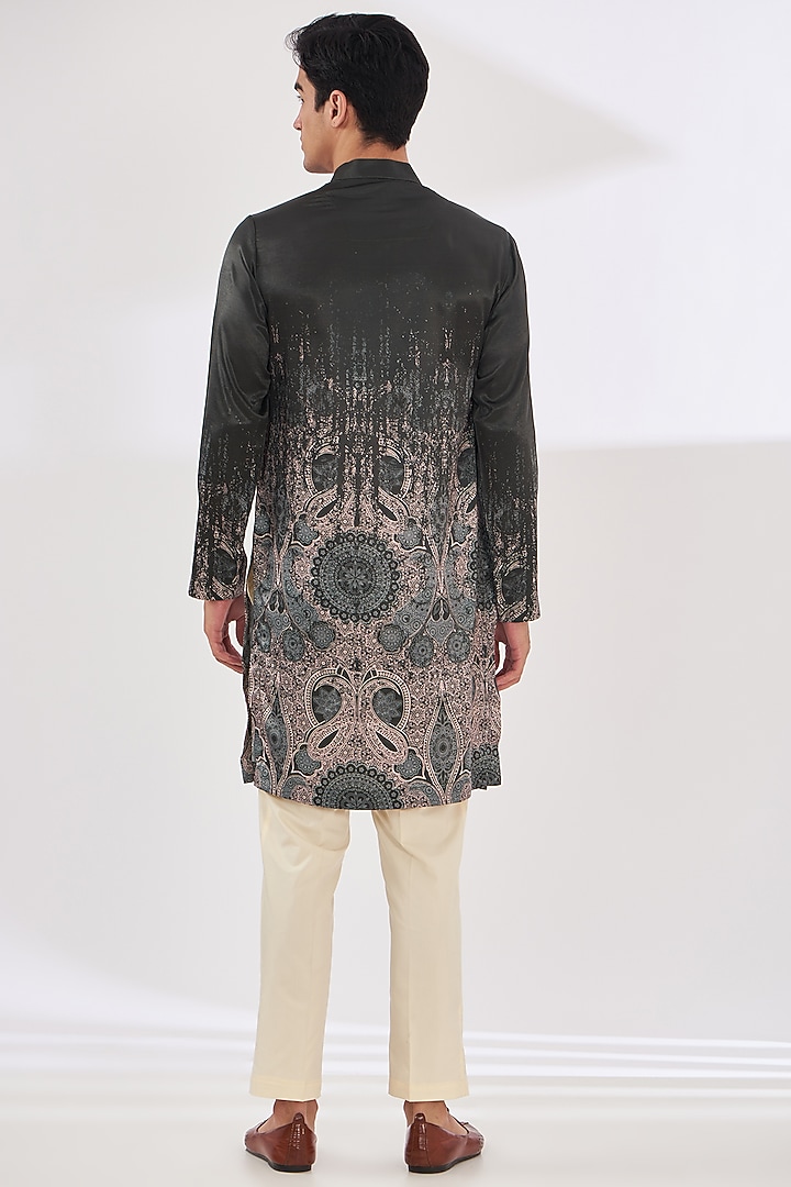 Persian Blue Satin Abstract Printed Indo-Western Set by SIDHARTH K KAKKAR at Pernia's Pop Up Shop