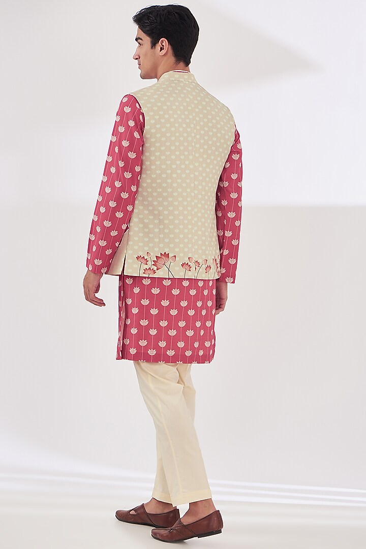 Beige Crepe Digital Animal Printed Nehru Jacket Set by SIDHARTH K KAKKAR at Pernia's Pop Up Shop